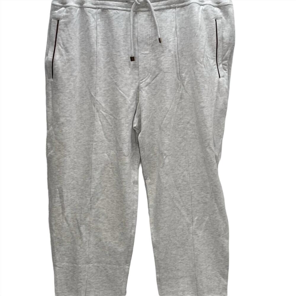 NEW BRUNELLO CUCINELLI men's techno cotton crete detail pants in gray